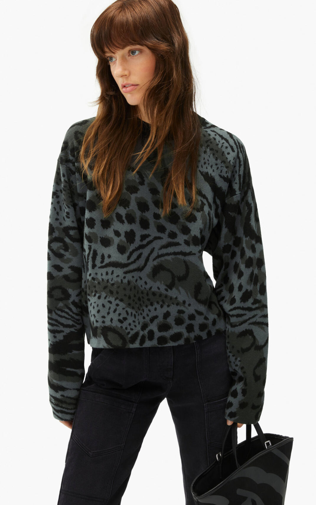 Pull Kenzo Femme Archive Leopard merino wool Grise KCWOB-8159